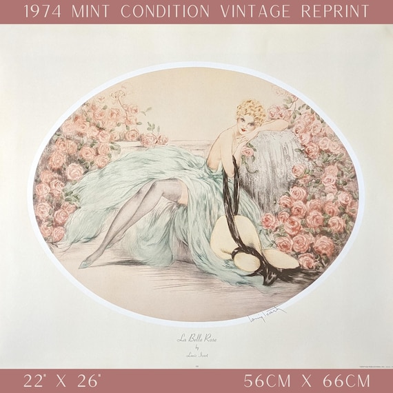 Vintage French Art Deco Wall Art, “La Belle Rose,” Louis Icart Lithograph
