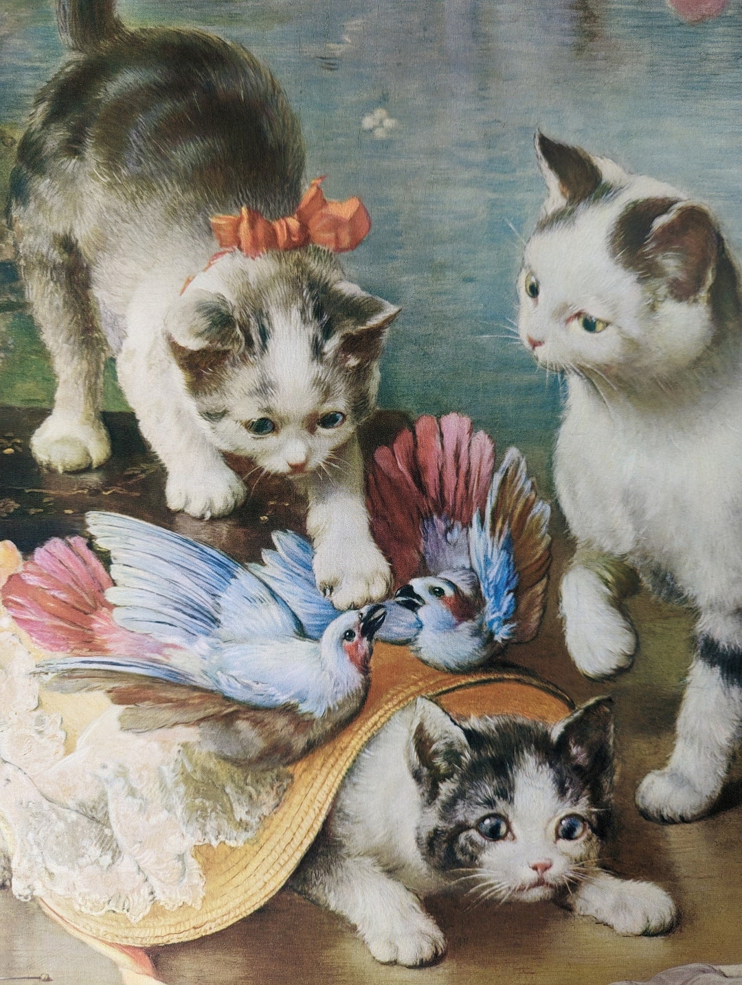 Vintage Cat Wall Art kittens by Reichert, Mint Condition Lithograph