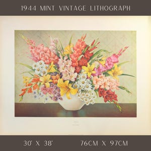 Arte mural floral vintage, "Gladiolo", litografía de Dimitry Alexandroff