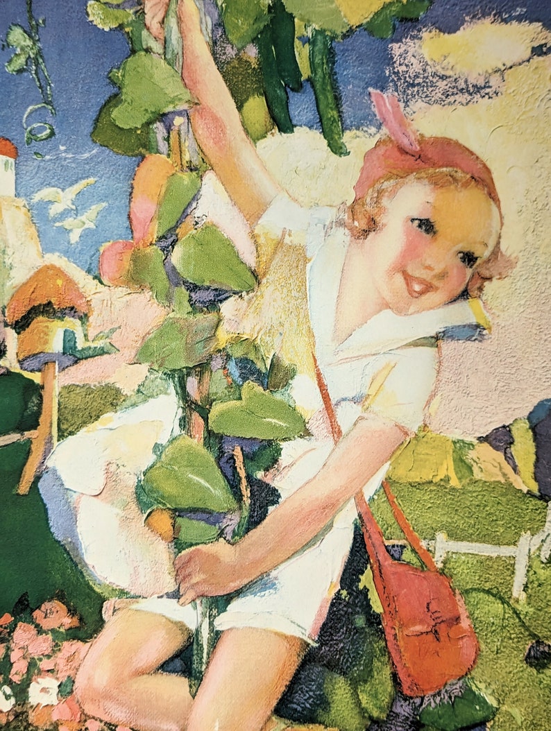 Vintage Nursery Wall Art jack and the Beanstalk by Hencke, 1930s Mint