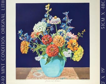 絵画 Flowerwall Vintage Floral Wall Art | Zinnias and Larkspur by Mary & Nelson