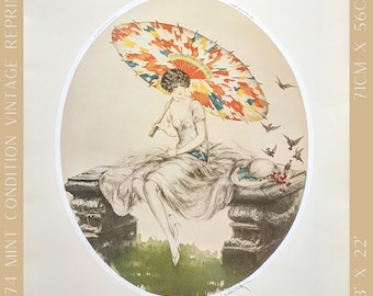 Vintage French Art Deco Wall Art, “Parasol,” Louis Icart Lithograph