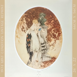 Vintage French Art Deco Wall Art | “Secrets” by Louis Icart | 1974 Mint Condition Lithograph | Flapper Style Illustration | 22x26 Icart