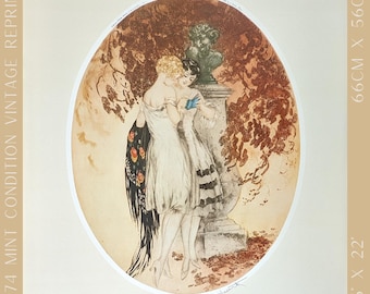 Vintage French Art Deco Wall Art, “Secrets,” Louis Icart Lithograph
