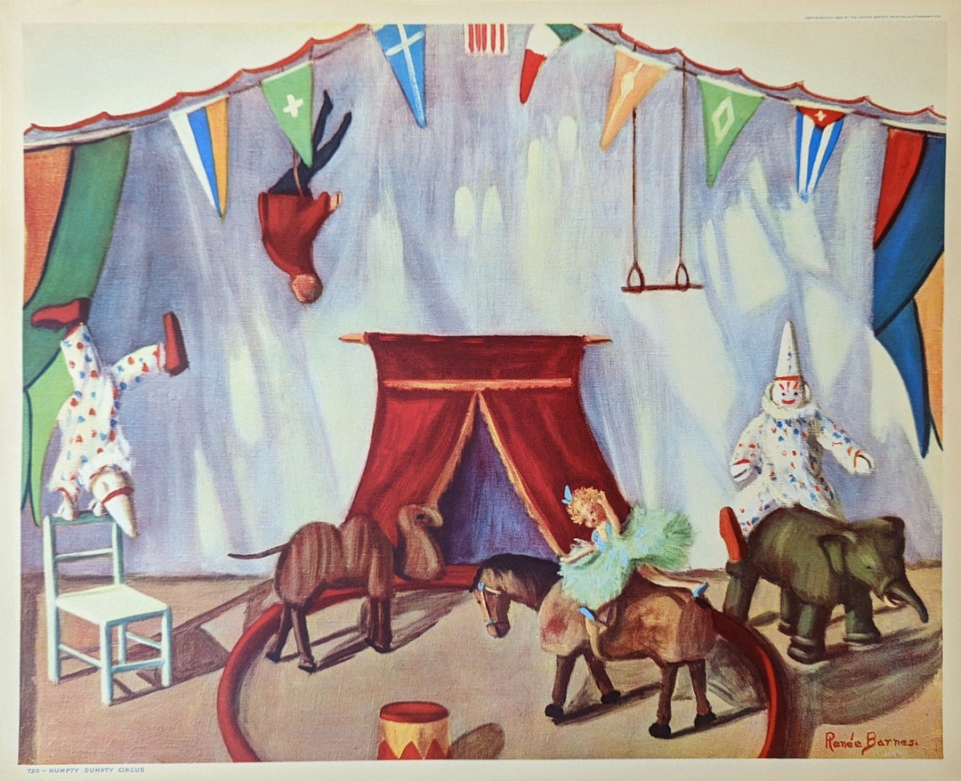 Vintage Nursery Wall Art humpty Dumpty Circus by Renee Barnes, 1934