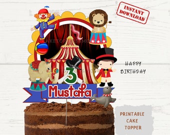 Circus Birthday Cake Topper: Personalized Printable Design (Digital Download)