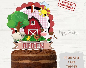 FARM THEMED DIGITAL Cake Topper: Custom Printable Digital Farm, Animals Themed Cake Decoration, Farm Birthday Cake Topper (Digital Download)