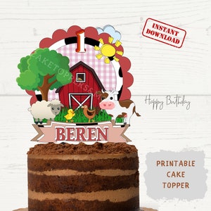 Farm Animals Cake Topper: Customizable Birthday Theme (Digital Download)