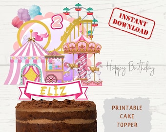 Funfair Birthday Cake Topper: Personalized Printable Design (Digital Download)
