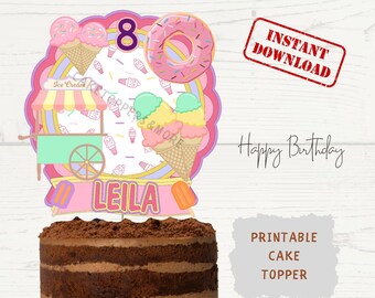 Ice Cream Birthday Cake Topper: Custom Printable PNG (Digital Download)