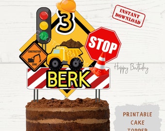 Construction Cake Topper: Building Theme, Personalized Birthday (Digital File)