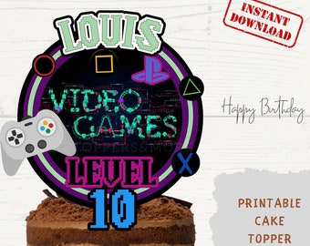DIGITAL VIDEO GAME Cake Topper - Video Console Game Themed Digital Printable Png File - Print and Cut Personalizable Birthday Cake Topper