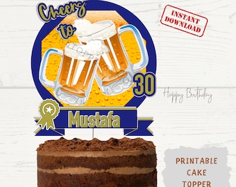 BEER CHEERS DIGITAL Cake Topper - Beer Themed Digital Printable Png File - Printable Digital Download - Print and Cut Beer Cake Topper