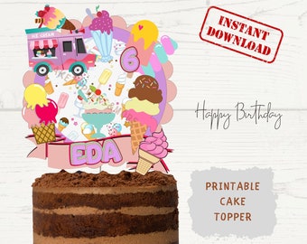 Ice Cream Birthday Cake Topper: Custom Printable PNG (Digital Download)