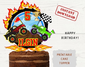 DIGITAL HUGE TRUCK Themed Cake Topper - Truck Digital Printable Png File - Print and Cut Custom Birthday Truck Themed Digital Cake Topper