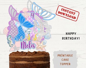 Custom Mermaid Cake Topper: Printable PNG File (Digital Download)