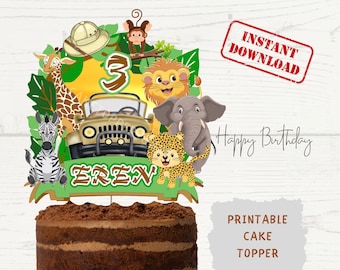 SAFARI THEMED DIGITAL Cake Topper: Custom Printable Digital Safari Themed Cake Decoration, Safari Birthday Cake Topper (Digital Download)