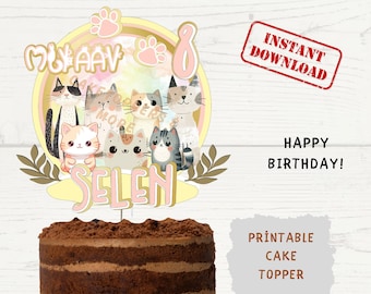 Personalized Cats Birthday Cake Topper: Printable PNG File (Digital Download)