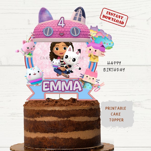 DIGITAL CATS Cake Topper - Cute Girl and Cats Themed Digital Printable Png File - Print and Cut Personalizable Custom Birthday Cake Topper