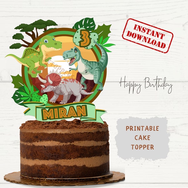 DIGITAL DINOSAUR THEMED Cake Topper - Dinosaur Themed Digital Printable Png File - Print and Cut Custom Birthday Dinosaur Cake Topper