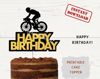 Bicycle Birthday Cake Topper: Printable PNG File (Digital Download)