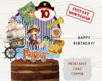 Personalized Pirate Birthday Cake Topper: Printable PNG File (Digital Download)