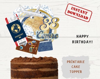 Travel Suitcase Cake Topper: Custom Adult Birthday (Digital Printable)