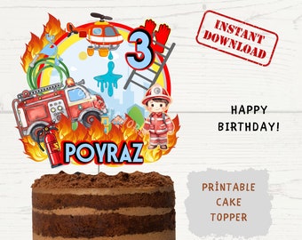 Fire Department Cake Topper: Personalized Firefighter Birthday (Digital Printable)