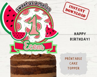 Watermelon Birthday Cake Topper: Custom Printable PNG (Digital Download)