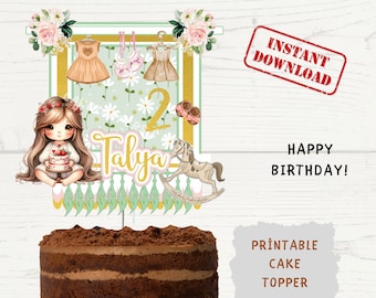Vintage Girl Birthday Cake Topper: Custom Printable PNG (Digital File)