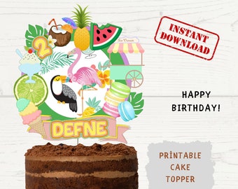 Tropical Fruit Flamingo Cake Topper: Custom Printable PNG (Digital Download)