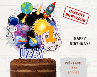 Custom Space Birthday Cake Topper: Printable Galaxy Design (Digital Download)
