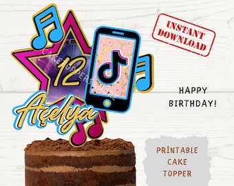 Pop Star Birthday Cake Topper: Custom Printable PNG File (Digital Download)