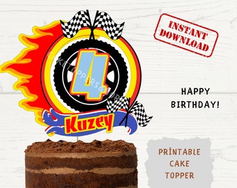 Custom Race Car Cake Topper: Flag, Wheel, Flame (Digital Download, PNG & PDF Files)