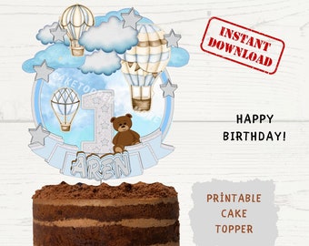 Balloon Cake Topper: Sky 1st Birthday Theme (Digital Printable PNG)