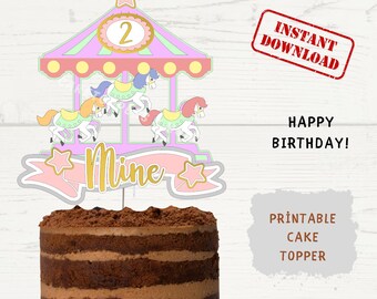 Editable Carousel Cake Topper Template - Personalized Name & Age - Instant Digital Download - Printable PNG PDF File