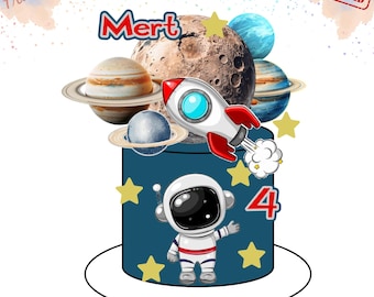 Custom Space Astronaut Planets Cake Topper: Digital PNG Printable File Instant Download