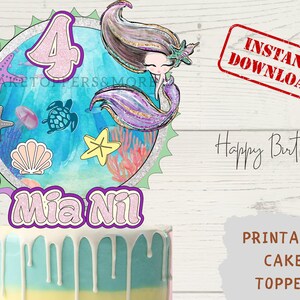 Mermaid Birthday Cake Topper: Customizable Digital PNG File