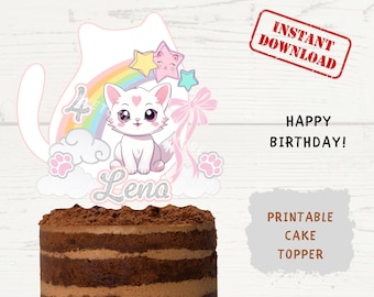CAT THEMED Cake Topper - Cat Themed Digital Printable Png File - Print and Cut Cat Themed Custom Birthday Digital Cake Topper
