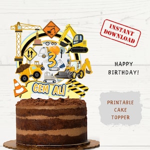 Construction Cake Topper: Building Theme, Personalized Birthday (Digital File, PNG/PDF)