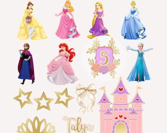 DIGITAL PRINCESS Themed Cake Topper - Princess Characters Themed Digital Printable Png File - Print and Cut Custom Digital Cake Topper