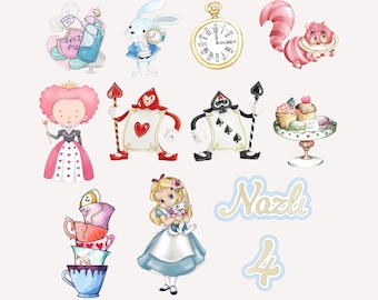 DIGITAL ALICE Themed Cake Topper - Alice Characters Themed Digital Printable Png File - Print and Cut Custom Digital Alice Cake Topper