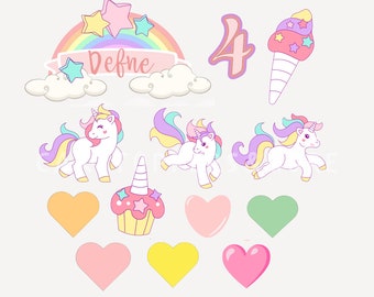 Custom Unicorn Cake Topper: Printable Birthday Party Decor (Digital PNG File)