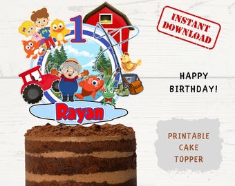 Farm & Red Fish Cake Topper: Personalized Digital Design (PNG, PDF Files)