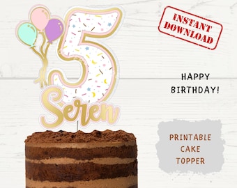 DIGITAL Personalizable with NAME and AGE Themed Cake Topper - Personalizable Digital Printable Png File - Print and Cut Digital Cake Topper