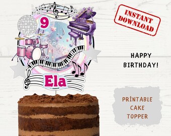 Editable Music Piano Musical Note Cake Topper Template - Personalized Name & Age - Instant Digital Download - Printable PNG PDF File