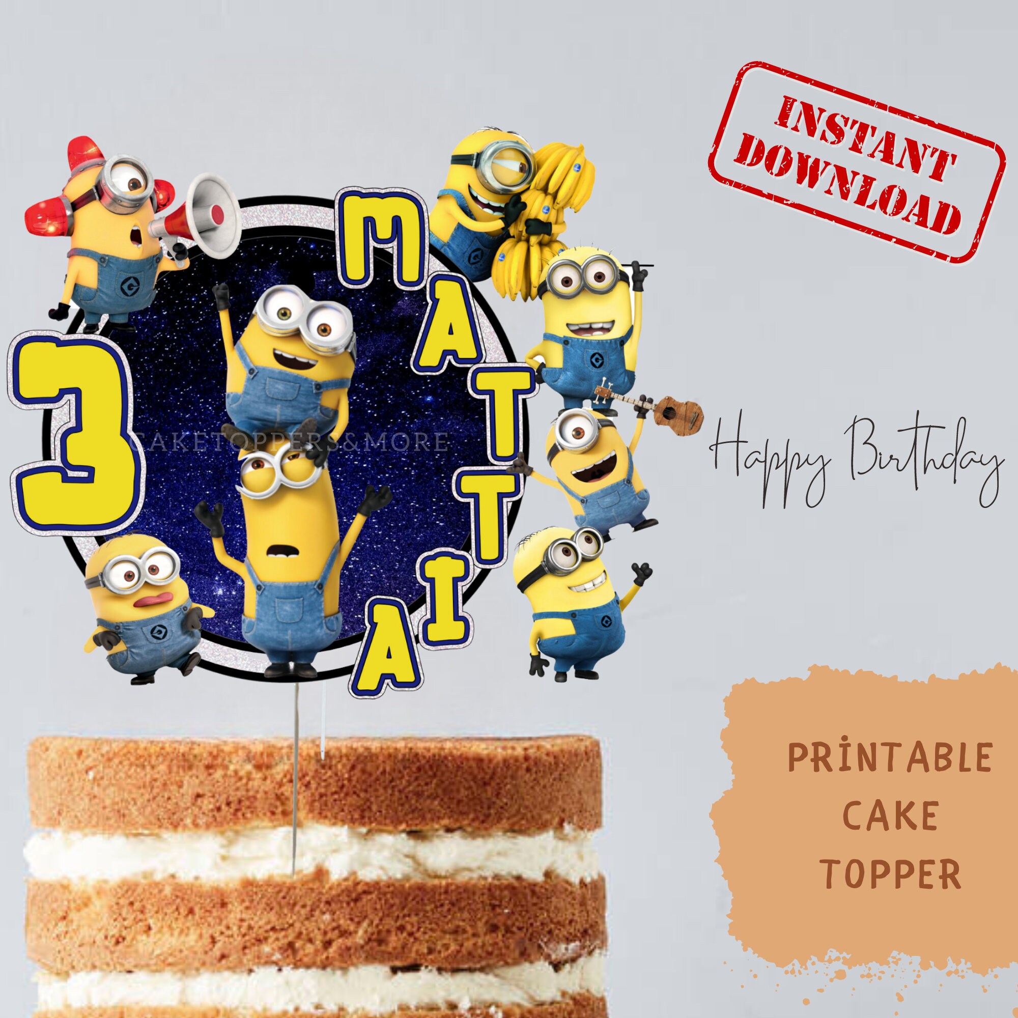 DIGITAL MINIONS Cake Topper Minions Themed Digital Printable Png File ...
