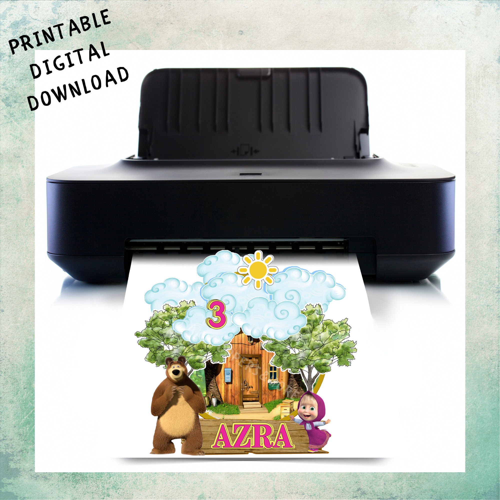 DIGITAL MASHA and the BEAR Cake Topper Masha and the Bear Themed ...