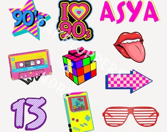 90s Retro Cake Topper: Custom Printable Birthday Theme (Digital PNG/PDF)