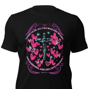 Come to Me Scripture Quote Unisex T-Shirt, S-3XL, Short Sleeve, 100% Cotton, Super Soft, Bible Shirt, Great Gift Idea, Dark Version